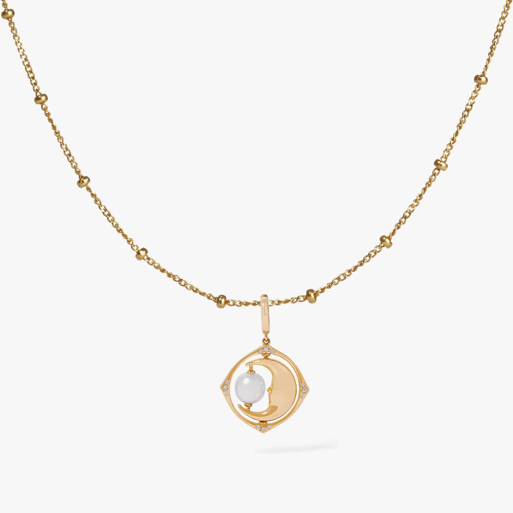 Mythology 18ct Gold Pearl Spinning Moon Mini Charm Necklace | Annoushka jewelley
